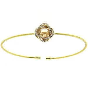 Bracciale rigido bangle argento925 dorato pietra centrale gialla pietre bianche - Foto 1 di 1