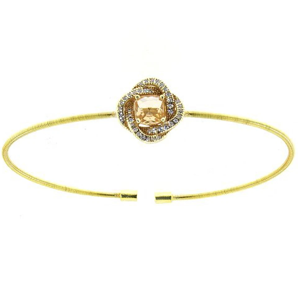 Bracciale rigido bangle argento925 dorato pietra centrale gialla pietre bianche - Immagine 1 di 1