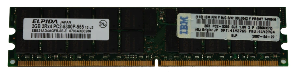 RAM ECC IBM 41Y2765 41Y2764 2GB 2Rx4 ECC PC2-5300 ELPIDA JAPAN - Immagine 1 di 2