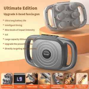 USB Muscle Massager Gun Six Heads High Frequency Neck Waist Fascia Massage Gun - Picture 1 of 21