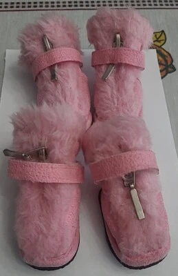 Botines rosa cachorro perro, forrados de piel sintética, talla pequeña, se ve nuevo Foto 1 de 2