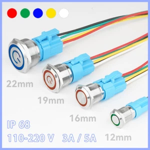 12/16/19/22mm Metal Push Button Switch Momentary Latching LED 110-220V ON/OFF - Picture 1 of 31