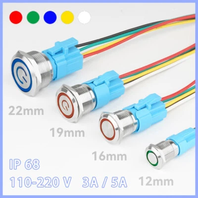 12/16/19/22mm Metal Push Button Switch Momentary Latching LED 110-220V ON/OFF - Image 1 of 4