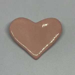 Vintage Artisan Pink Glazed Ceramic Heart Classic Pin Brooch Unsigned 1.86" Wide - Picture 1 of 21