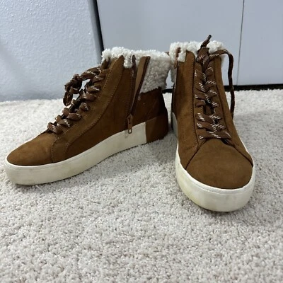 Botas al tobillo Faded Glory zapatos para mujer 7 encaje cremallera piel polar ribete marrón gamuza Foto 1 de 4