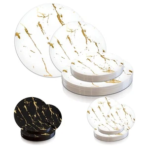 Gold Marble Stroke Disposable Plastic Plates Wedding Party Value Sets 120 PCS - Picture 1 of 18