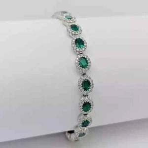 6CT Oval Cut Lab-Created Emerald Women's Tennis Bracelet 14K Wh Gold Plated 7.5" - Picture 1 of 5