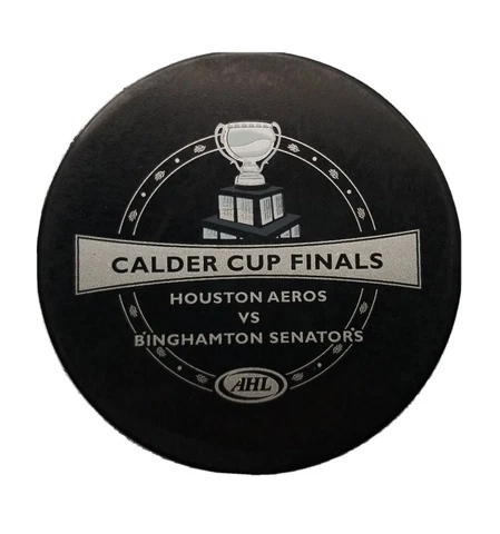 BINGHAMTON SENATORS VS HOUSTON AEROS AHL OFFICIAL GAME PUCK INGLASCO & SHERWOOD Cover