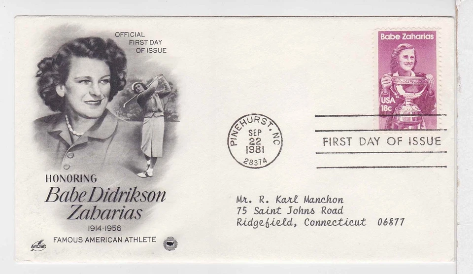 TurtlesTradingPost- Babe Didrikson Zabarias - 1981 - FDC #1932- Artcraft Variety - Image 1 of 1