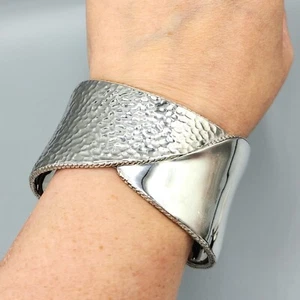 NWT Hammered Polished Rhodium Plate Sterling Silver Wide Cuff Bracelet 7" 59.3g - Picture 1 of 12
