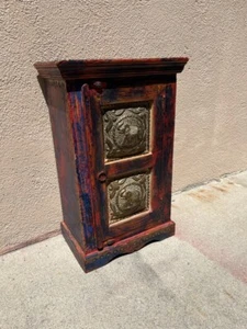 Vintage Indian Solid Wood Brass Inlayed Bed Side Table / Cabinet - Picture 1 of 7