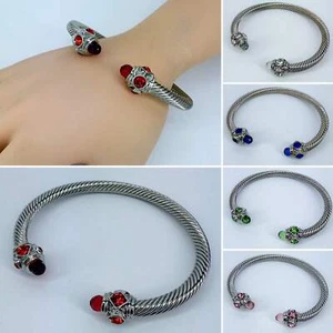 Silver Finish Elegant Cable Adjustable Bracelet with Rhinestones - Picture 1 of 6