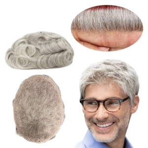 Mens Toupee Human Hair French Lace Front Hair Replacement System Hairpieces - Picture 1 of 24
