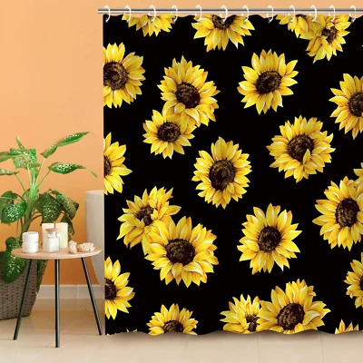 Cortina de Ducha Girasol Negra, Cortinas de Baño Florales, 72''W X 72''H Foto 1 de 4