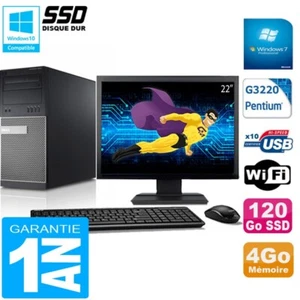 PC tour DELL 9020 Intel G3220 RAM 4Go Disco 120 Go SSD Wifi W7 Pantalla 22" - Imagen 1 de 1