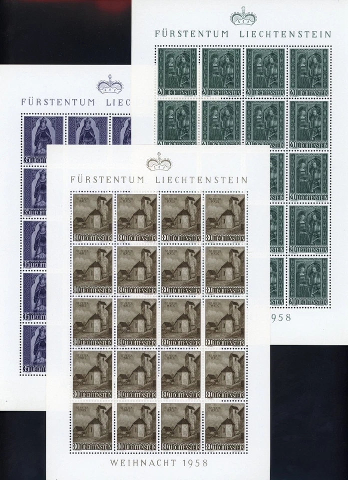 Liechtenstein 1958 Christmas Sc# 329-331 Full Sheets Complete Mint OG NH Gem 💎 - Image 1 of 1