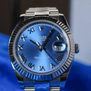 Rolex Datejust 126334 Silver Oyster bracelet with Silver Bezel Azzuro Blue roman - Picture 1 of 22