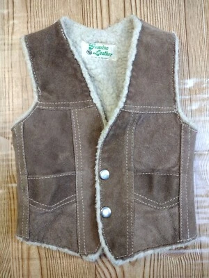 Chaleco vaquero Sherpa de cuero genuino vintage años 70 hecho en México Foto 1 de 4