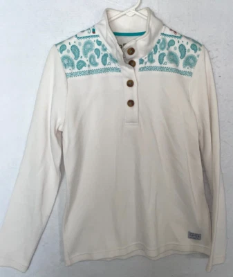 Orvis Mujer S Blanco Manga Larga Polo Paisley Botón Floral Algodón Sudadera Foto 1 de 4