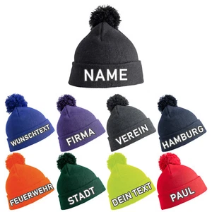 Strickmütze Wintermütze mit Bommel individuell bestickt Damen Herren Jugend - Bild 1 von 13