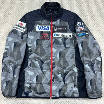 US Ski Team Olympics Spyder Jacket Mens XL Grey Camo Primaloft Quilted Puffer - Image 1 of 4
