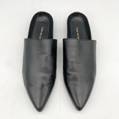 Sandalias Stuart Weitzman para mujer 6M Studio Mules Zapatos Cuero Negro Sin cordones Planas Foto 1 de 4