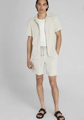 CLUB MONACO Men's Jacquard Toweling Shirt, LT.Khaki/Khaki Clair Size XXL - Image 1 of 4