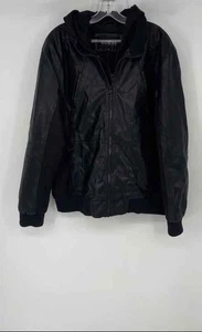 Guess Mens Black Leather Long Sleeve Full-Zip Hooded Bomber Jacket Size XL - Picture 1 of 6