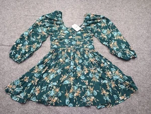 Arula Gracie Mini Dress Blue Green Floral Plus Altered State X 10 12 Long Sleeve - Picture 1 of 10