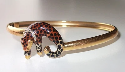 SLC, oro macizo 14k, brazalete de diamantes leopardo, esmalte, pantera, Foto 1 de 4