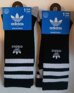 Adidas Recycled Content Crew Socks Lot of 2 Men's 6-12 Black Brand New - Picture 1 of 3
