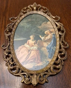 Vintage Art Deco verziertes Bild und Rahmen Messing 8x5,5" Italien - Bild 1 von 18