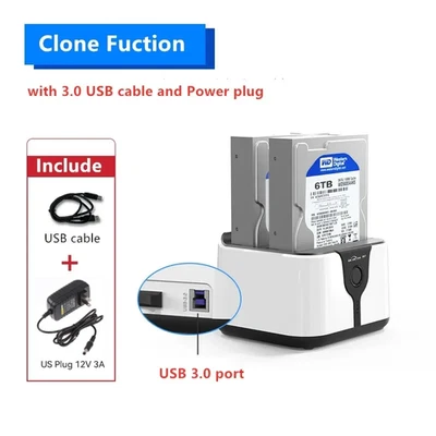 Blueendless 2 Bay HDD Dock USB 3.0 Offline Clone SATA SSD Hard Drive Station - Image 1 of 4