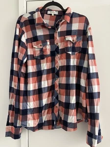 NWT Eden & Olivia Plaid Knit Shirt Long Sleeve Roll Tab Red White Blue Womens XL - Picture 1 of 13