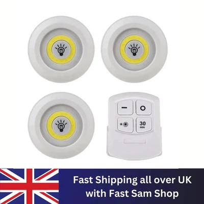 Remote Control LED Push Lights Under Cabinet Dimmable Timer Battery Operated - Image 1 of 4
