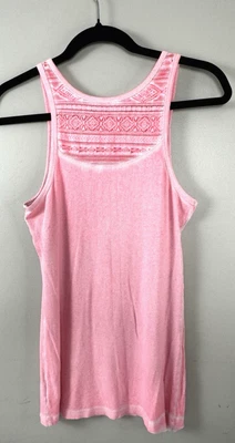 Y2K Mossimo Neon Pink Ribbed Tank L Crochet Back Retro Baby Tee Flawed — 第 1/4 张图片