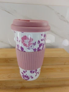 Vaso de cerámica rosa con tapa de goma sin logo 6" de alto café té TOTALMENTE NUEVO - Imagen 1 de 6