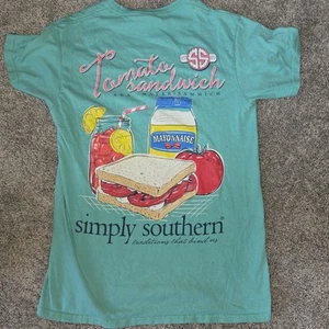 Simply Southern Shirt Women Size S Teal Tomato Sandwich - Bild 1 von 7