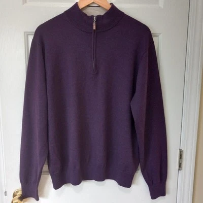 PETER MILLAR 男式紫色美利奴羊毛拉链针织毛衣休闲职业每一天 L — 第 1/4 张图片
