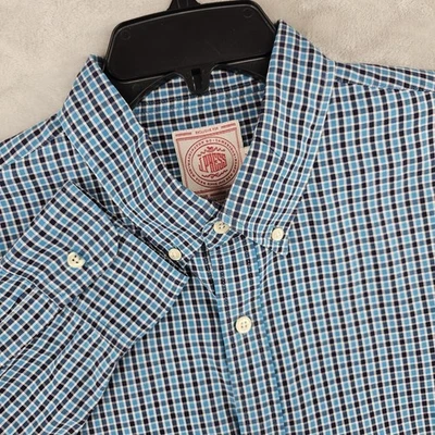 J. Camisa de vestir Press para hombre con botones azul a cuadros XL delgada manga larga Foto 1 de 4
