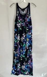 Lane Bryant Black Colorful Floral Sleeveless Sun Summer Dress Women's Size 14/16 - Picture 1 of 5