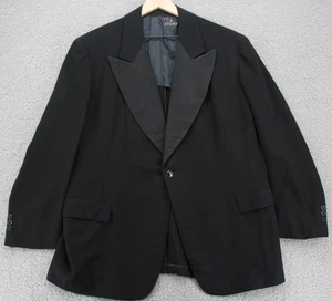 Vintage 1930s Tuxedo Jacket Men 46 Short Peak Lapel 1939 Great Gatsby Black Tie - Picture 1 of 14