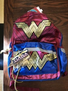 Wonder Woman Gold Glitzer 16" Kinder/Mädchen Rucksack, rot NEU mit Etikett Diadem - Bild 1 von 6