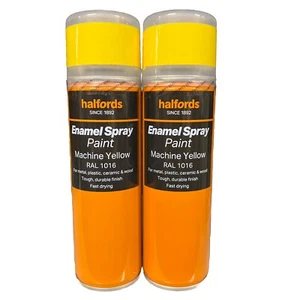 MACCHINA VERNICE SPRAY SMALTO GIALLO RAL 1016 300ML LATTINE HALFORDS X2 - Foto 1 di 3
