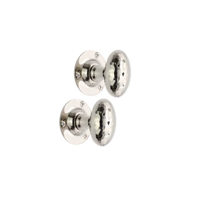 Door Knobs Pair Hammered Oval Victorian Mortice Internal Door Handles Polished N - Image 1 of 4