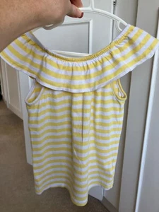 Girls 5yr summer sleeveless top white yellow stripes v neck back frills Old Navy - Picture 1 of 5