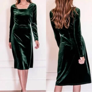 Vestido Maravilloso JESSAKAE Verde Oscuro Talla Grande Terciopelo Mangas Largas Midi Navidad - Imagen 1 de 8