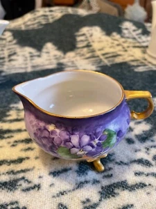 ANTIQUE LIMOGES FRANCE CREAMER PURPLE FLOWERS MARKED PL SIGN ARTIST - Picture 1 of 4