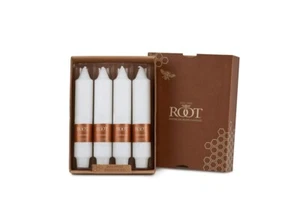 Root Candles 7" Smooth Collenette White - Boxed set of 4 - Beeswax-Unscented-USA - Picture 1 of 3