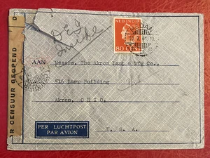 WWII Medan India To Akron OH Air Mail Cover 80 Cent Stamps Censor Tape - Picture 1 of 5